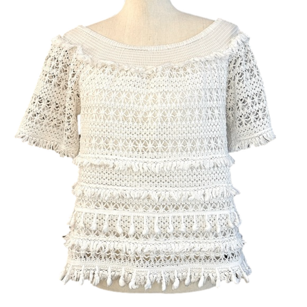 Faith+Zoe White Open Weave Short sleeve Top Size M